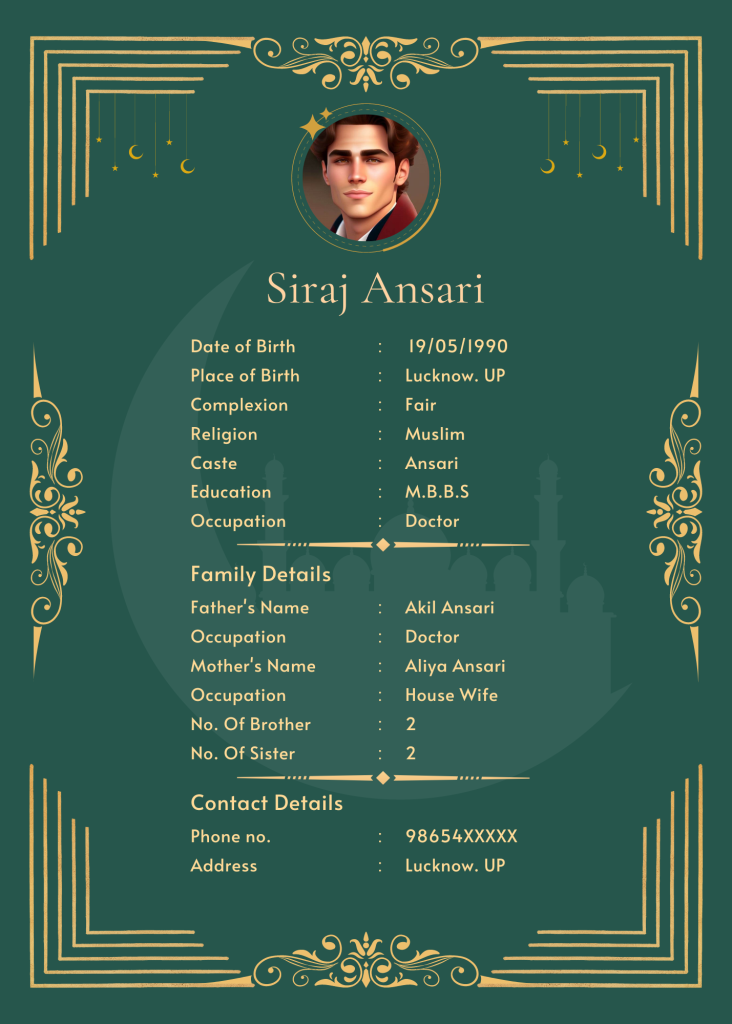 Latest Aqua Green for Muslim Biodata | Biodata for marriage